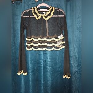 NWT Monique Leshman Vintage-Inspired Crop‎ Sheer Bolero Black With Cream Bead MD